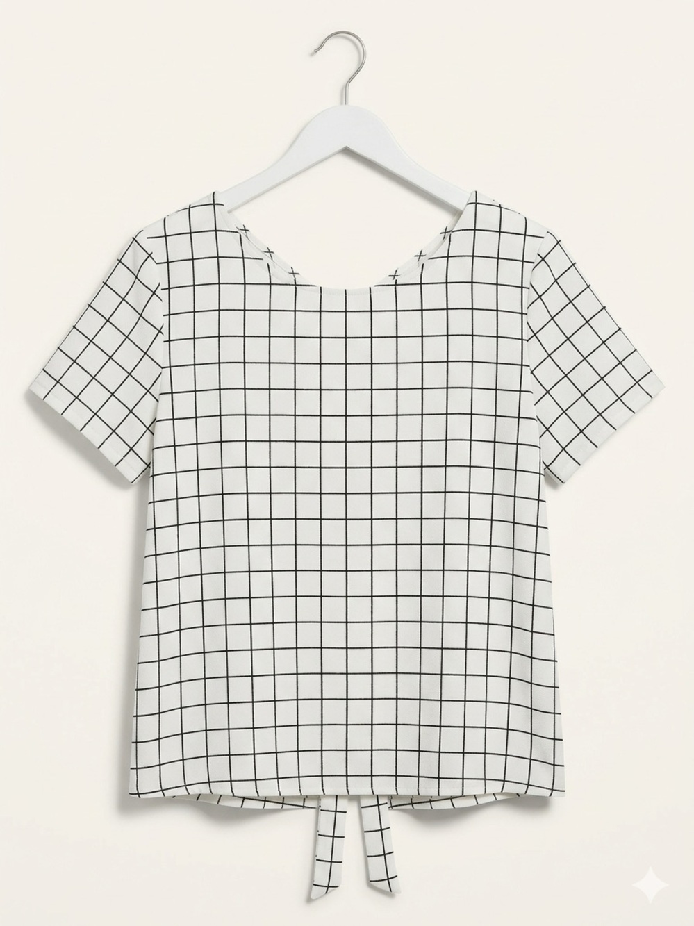 Women’s White Grid Tie-Back Short Sleeve Top